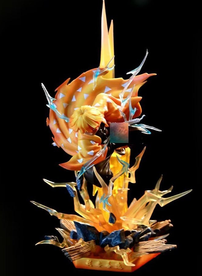 هالامودو النقر فلاش نحت بسيط من زينيتسو أغاتسوما منحوت رأس مزدوج مع مشهد عيون مضيئة مصنوعة يدوياً نموذج ديكور المكتب لعبة 35 سم - Image 4